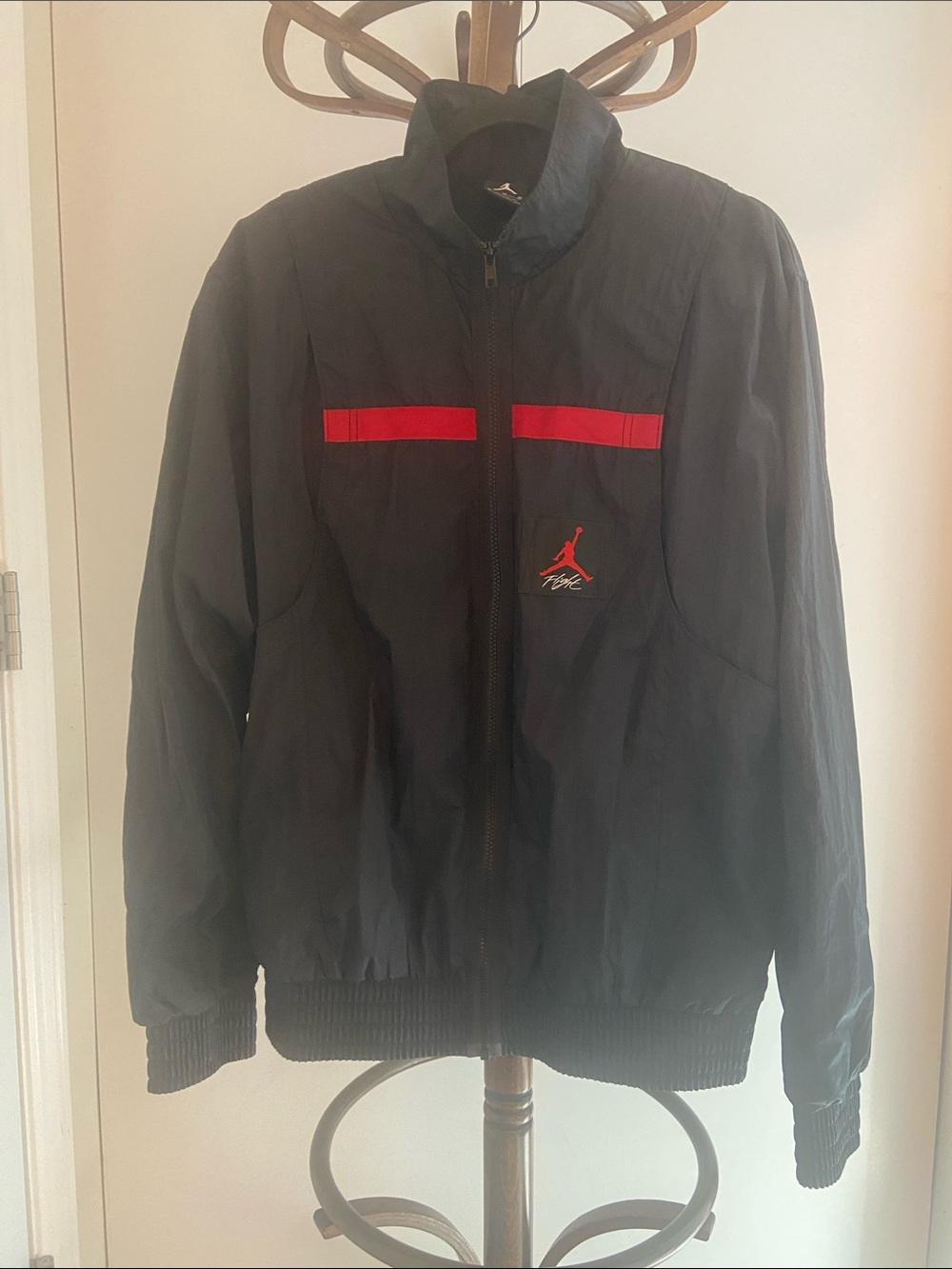 Jordan Flight Black Windbreaker with Red Chest Stripes